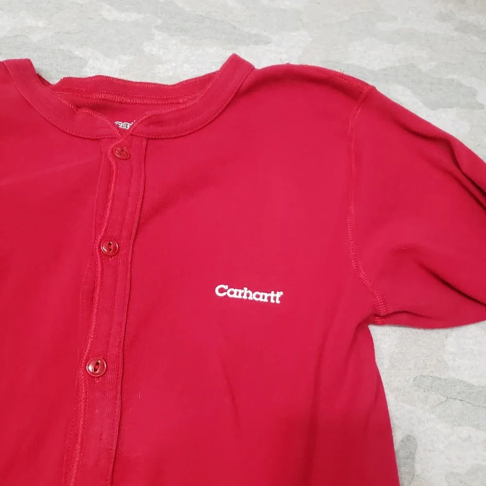 Carhartt Pajamas Union Suit Mens Medium Red Thermal Button Long Johns